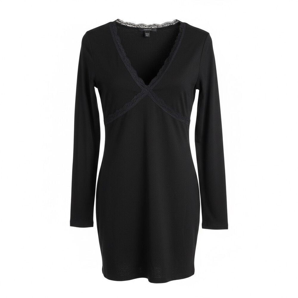 Forever 21 Black/Low V Bodycon Mini Dress Sz M Juniors NWT
